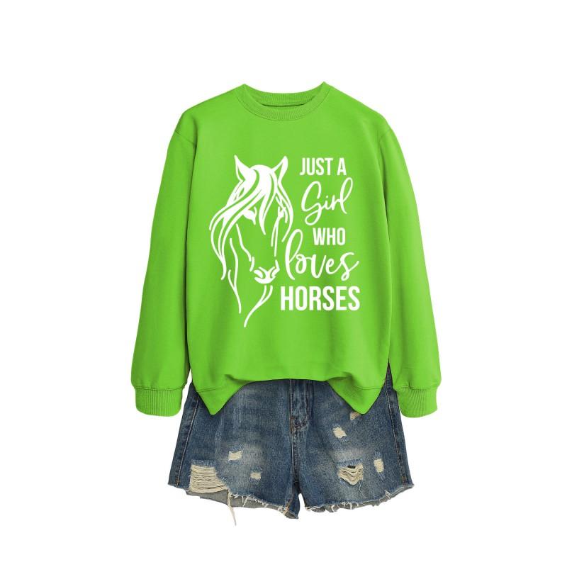 Womens Oversized Long Sleeve Hoodie Top With Horse Lover Graphic Print Cotton Blend Casual Sweatshirt Winter