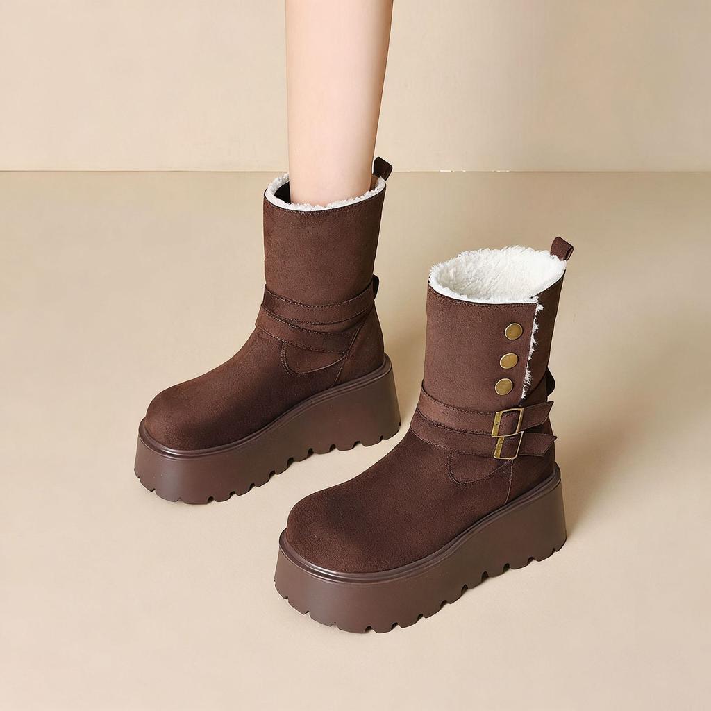 Premium Fleece Snow Boots Women's 2025 Autumn and Winter New Fashionable Versatile Comfortable Platform Women's Mid-boots