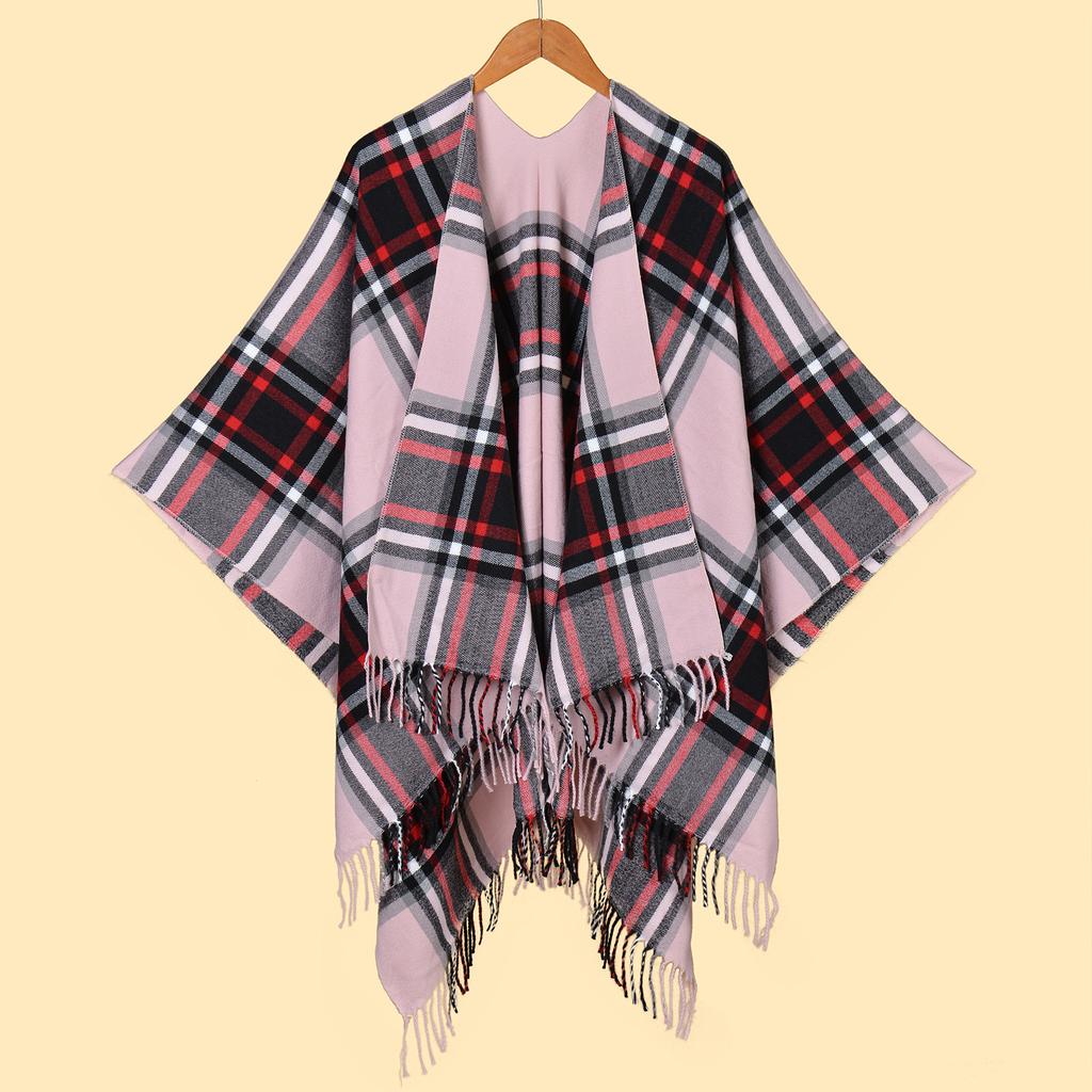 Autumn Winter Unisex Plaid Fringe Warm Cape Shawl