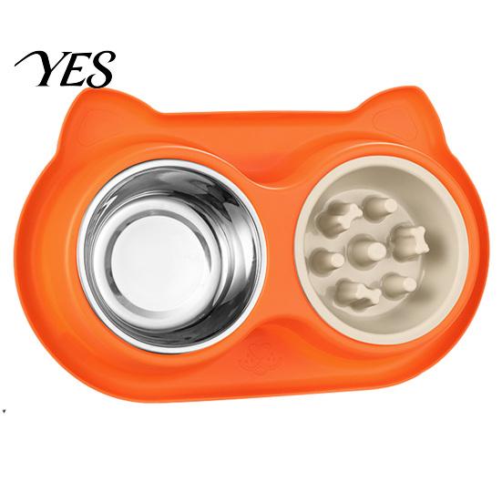 Slow Feeding Dog Bowl Double Bowls Pet Feeder, Feeder And Stainless Steel Bowl, Bone-shaped Spill-Proof Anti-Slip Water Food Set for Indoor Cats Dogs