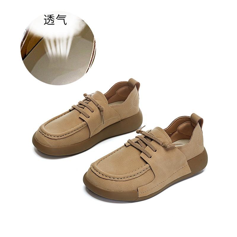 Leather casual single shoes women's spring new platform commuter small leather shoes women's retro women's shoes comfortable flat shoes