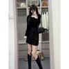 Women's Spring 2025 Black Velvet Lace Patchwork Top