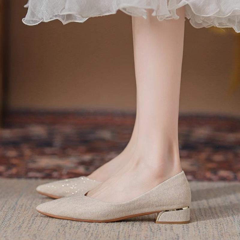 Women Low Heel Pumps Spring Autumn Pointed Shallow Mouth Soft Sole Single Shoe Ladies Work Shoes Female Solid Casual Heels Women