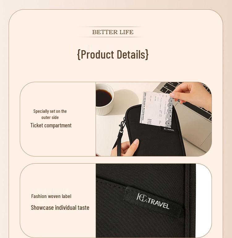 Unisex Passport and Ticket Holder, Anti-theft Multifunctional Travel Document and Credit Card Bag