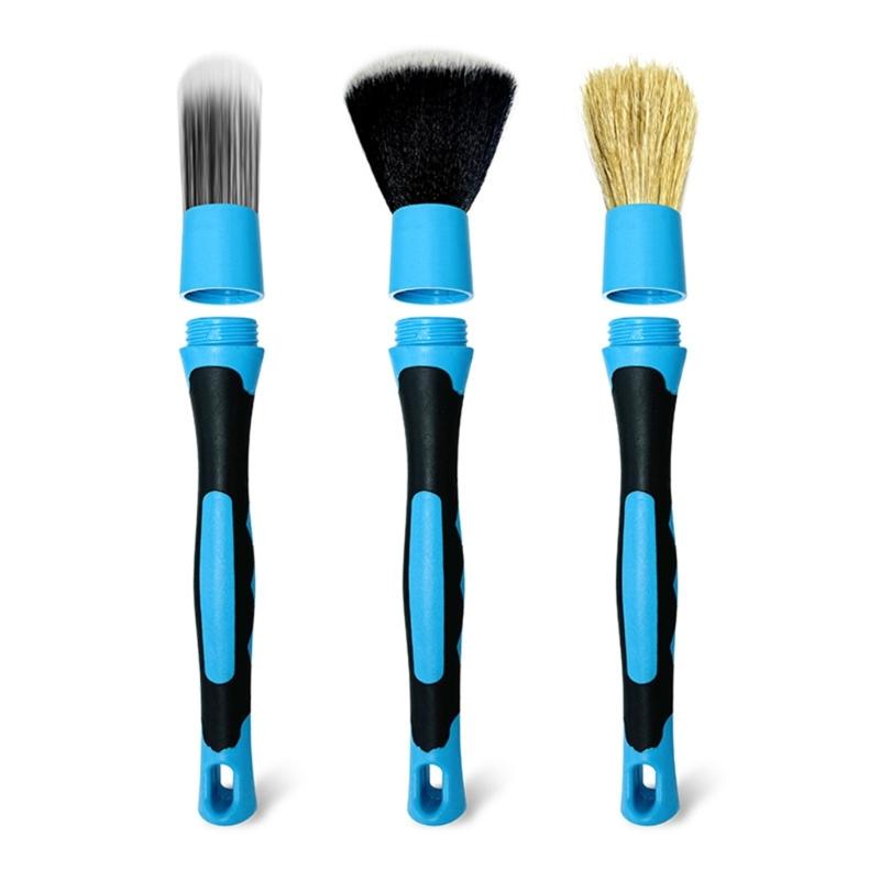 Auto Detailing Brushes 3 Piece Set For Complete Cleaning Car Ducts Crevices And Disks Constructed Of Strong Plastic With Color Ciphered Pulls