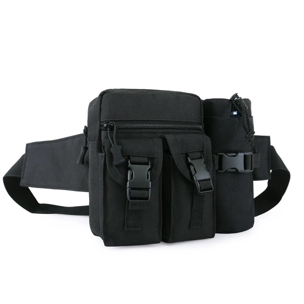 

Outdoor Tactical Waist Bag Men Water Bottle Pouch Waterproof Molle Camouflage Hunting Hiking Climbing Phone Belt Pack чёрный