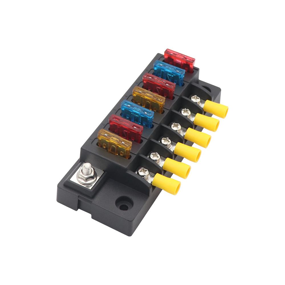 6-Way Compact Fuse Box with Single Input and 6 Outputs