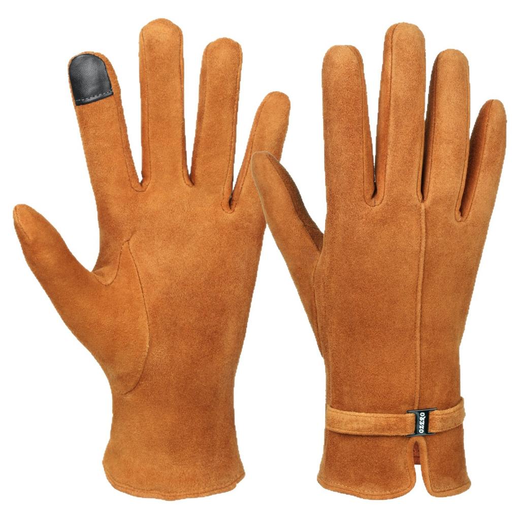 Deerskin Warm Gloves for Women In Winter Thickened Gloves Touch Screen Wool Inside Outdoor Cycling Windproof Clothing Gloves