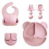 Silicone Cartoon Bear Baby Plate & Bowl Set with Integrated Suction Cup - Children's Tableware & Utensils
