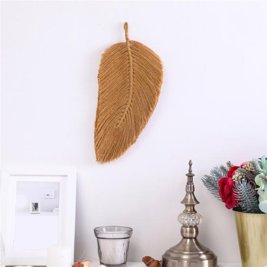 Exquisite Cotton Useful Wall Decor Boho Chic Woven Leaf Tassels Decor Wall Hanging Feather