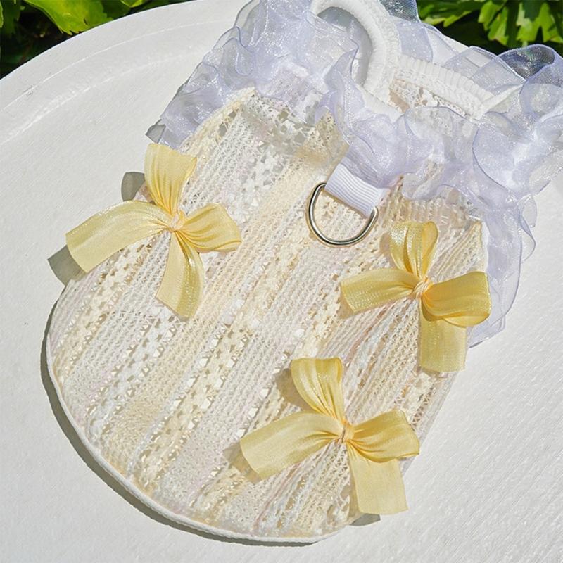 Elegant Laces Pet Vest Breathable Polyester Dog Clothes Hollows Out Pet Dress for Daily Wears and Special Occasions B03E