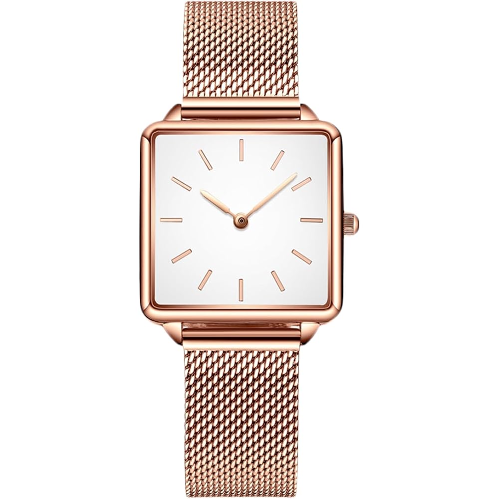 Rorios Women s Square Face Classic Watch Japanese Quartz Stainless Steel Casual White