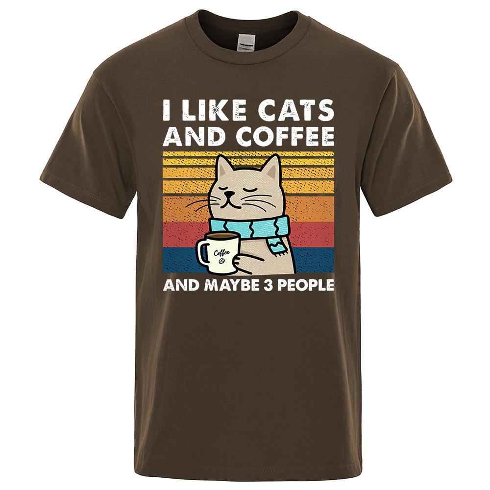 I Like Cats And Coffee Street Funny T-Shirt For Men Fashion Casual Loose Cotton Clothing Crewneck Breathable Tshirt Hip Hop Tees
