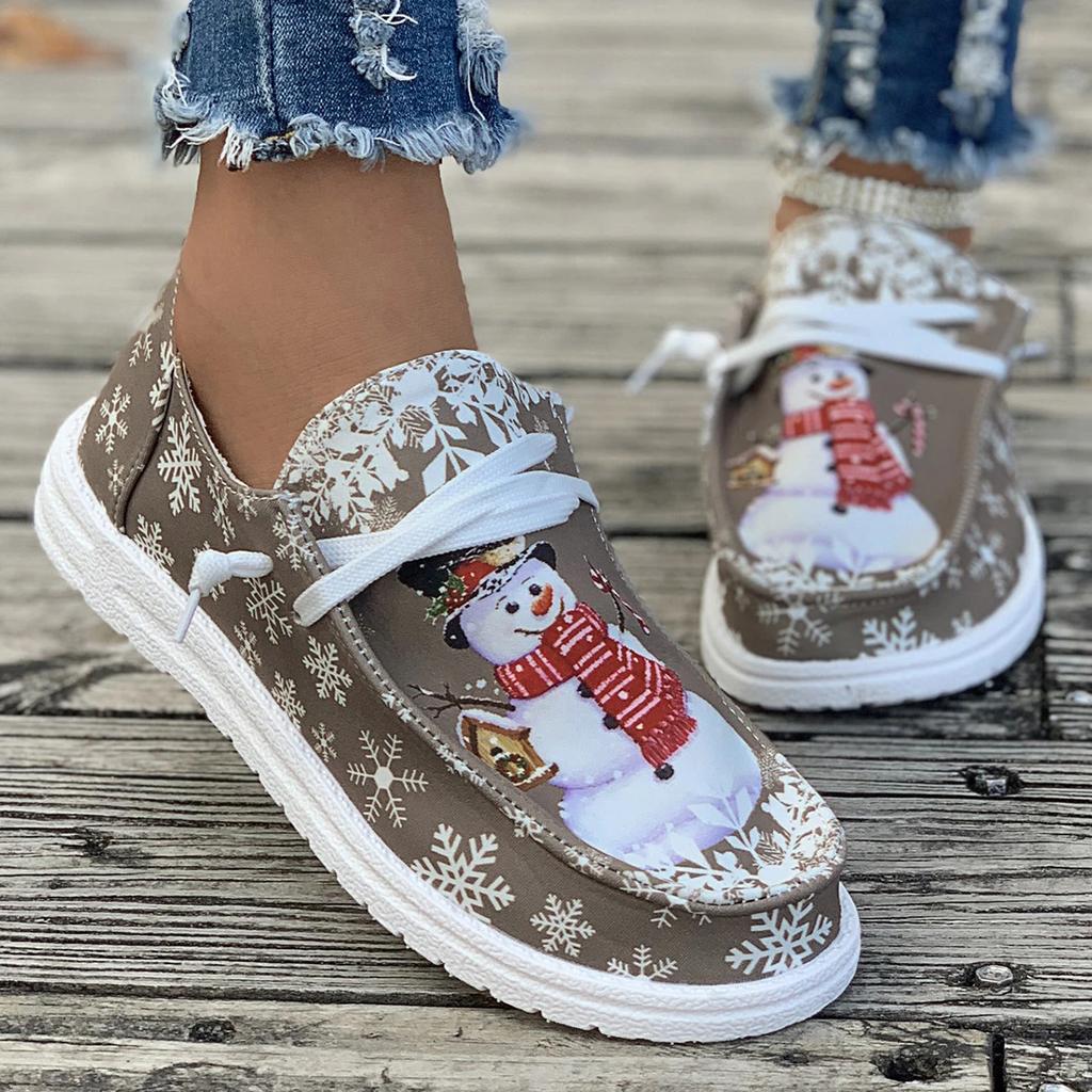 Fashion 2024 New Autumn Baotou Christmas Printed Comfortable Shoes Women Slip On Breathable Flat Canvas Casual Shoes Zapatos De Mujer