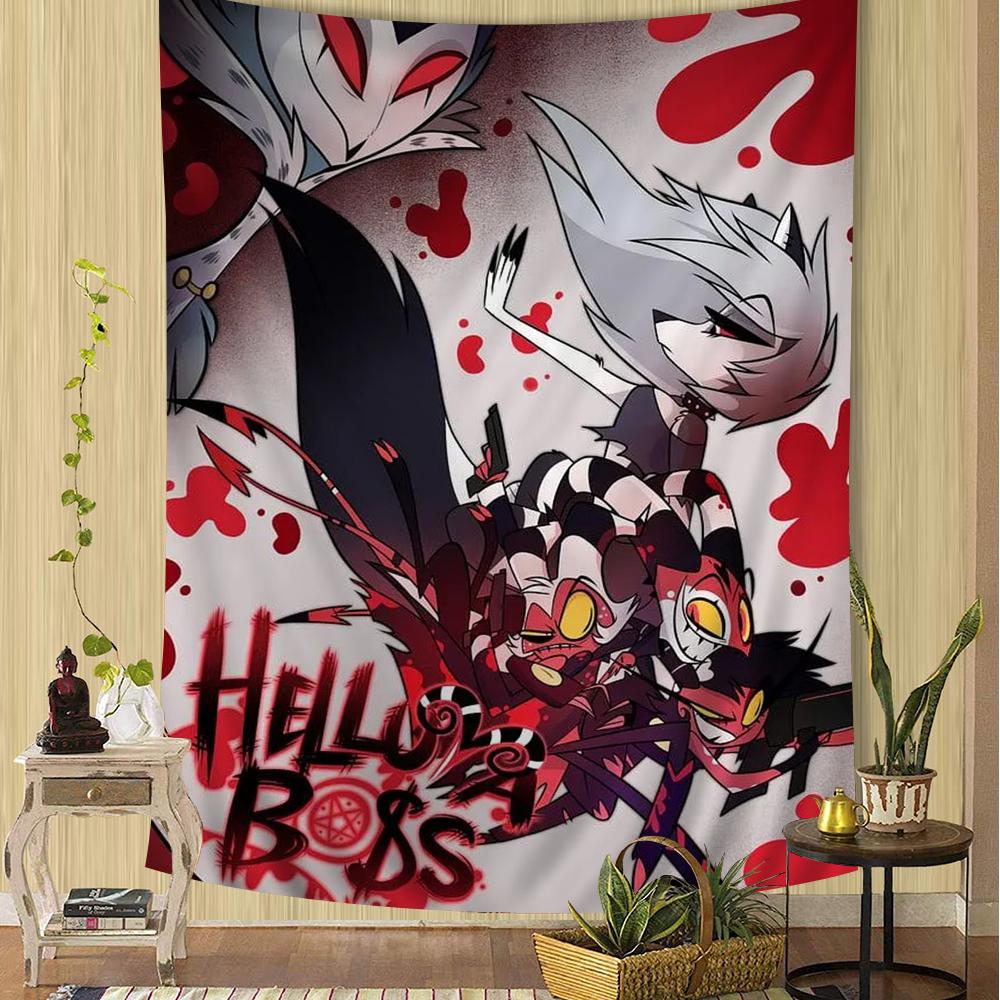 Helluva Boss Cartoon Tapestry Anime Tapestry Hanging Tarot Hippie Wall Rugs Dorm Wall Hanging Sheets