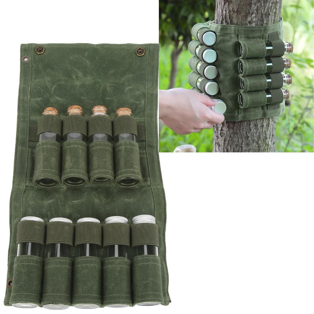 Seasoning Bottle Storage Bag Portable Camping Spice Kit with 9 Spice Jars for Outdoor Camping BBQ Picnic OD Green