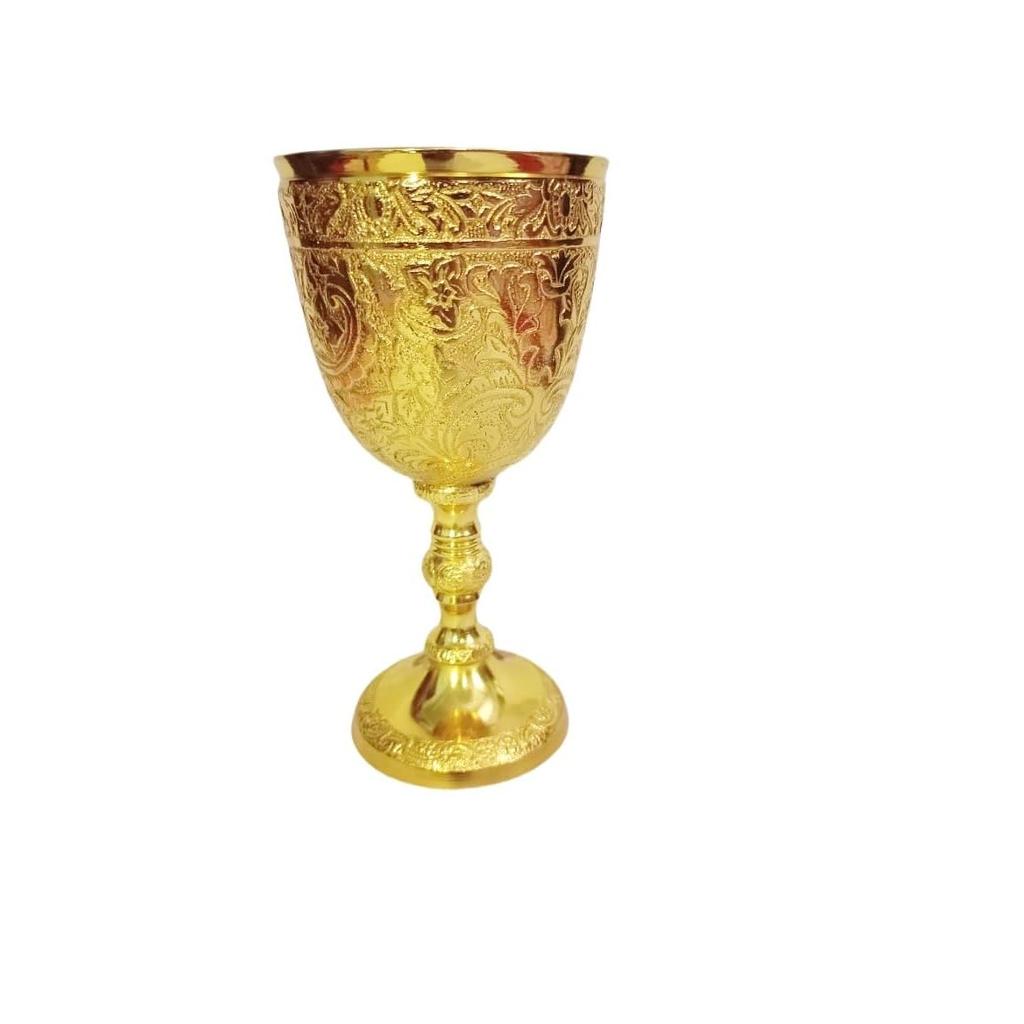 Brass Goblet Embossed Design,Premium Goblet Champagne Flutes Coupes Wine Drinking Glass,Tumbler Cups for Water
