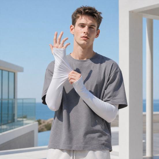 Sun Protection Ice Sleeves for Men Women, Breathable Ice Silk Cooling Arm Sleeves with Thumb Hole, Lightweight UV Sun Protection Sleeve for Summer