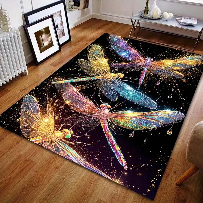 Fantasy Golden Dragonfly Print Carpet for Bedroom Living Room Bedside Sofa Floor Mat Modern Home Decor Area Rug Large Size