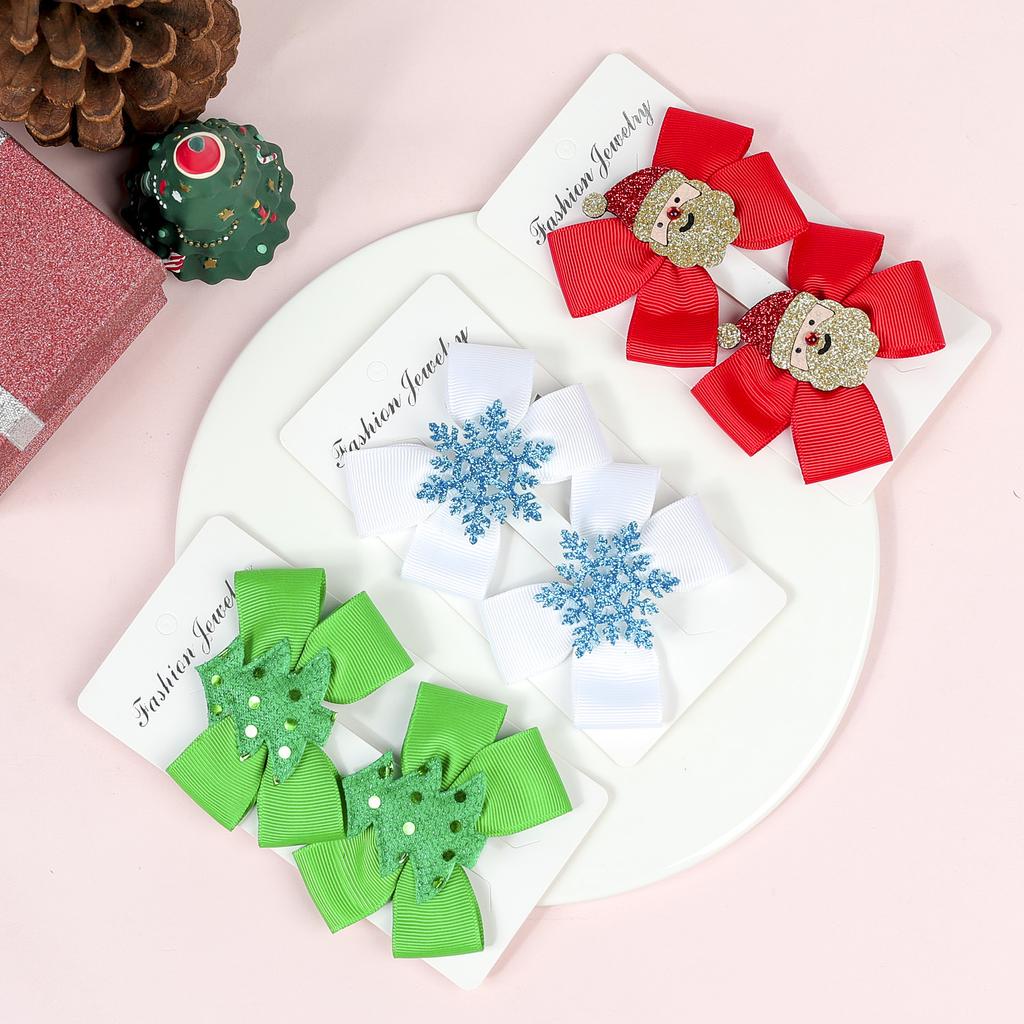 2PCS/Pack Christmas Tree Santa Snowflake Bow Hair Clips Baby Girl Cute Hairpins Boutique Kids Party Hair Accessories Gift