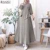 ZANZEA Women Long Sleeve Blouse and Long Skirts Casual Two Piece Suit Sets