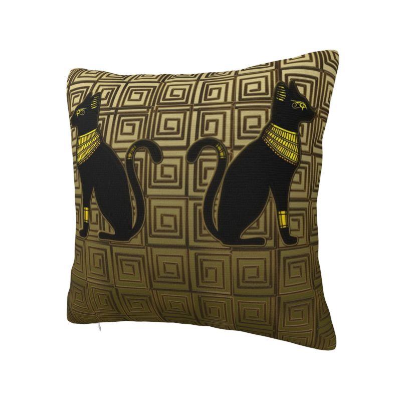 Egyptian Cat Goddess On Gold Ornament Tiles Pillow Decoration Egypt Hieroglyphic Cushion Decoration Salon Square Pillowcase