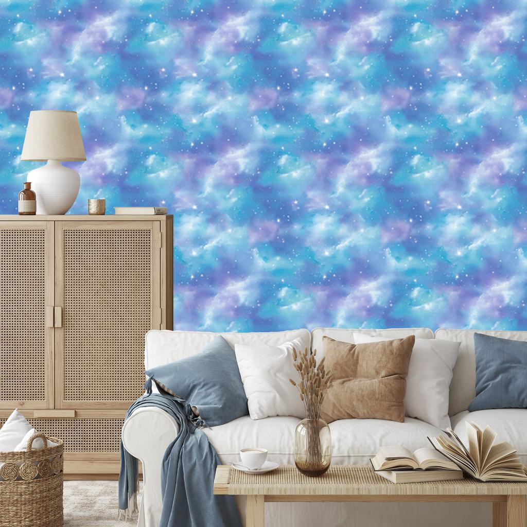 Watercolor Galaxy Azure and Blue Wallpaper for Living Room and Bedroom 50x1000