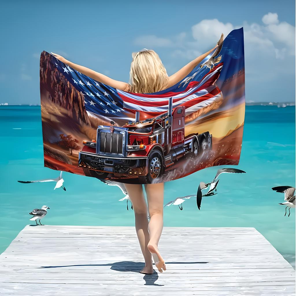 1PC Extra Large Truck Style Printed Beach Towel, Soft Polyester Beach Towel, Machine Washable for Summer Beach Swimming Camping
