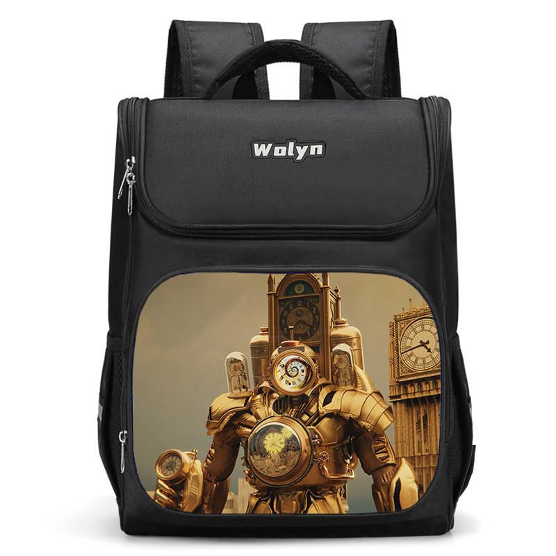 Trendy Nylon Student Backpack With Titan Monitoring Man Design For School Use