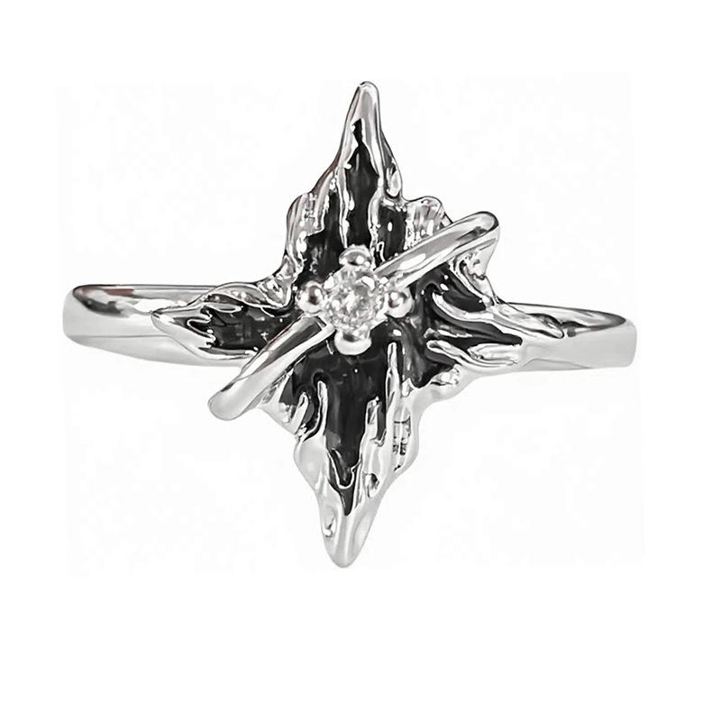 Dark Personality Four-Star Four-Leaf Clover Enamel Drip Ring Irregular Fold Personality Advanced Sense Stacked Ring