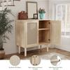 78x38x82cm Buffet Cabinet with Rattan Decor Doors Solid Wood Feet Multifunctional Sideboard Cabinet for Dining Room Kitchen