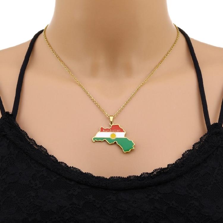 Kartenanhänger Kette Kurdische Flagge Kartenanhänger Kurdistan Schlüsselbein Kette Schmuck Geschenk