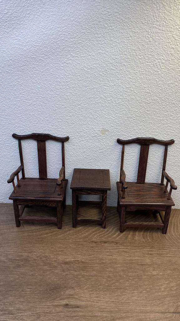 Mini Chinese Style Wooden Table Chair Stove Model Scene Decoration Ornament Taishi Chair for 1/12 1/8 Scale BJD Action Figures