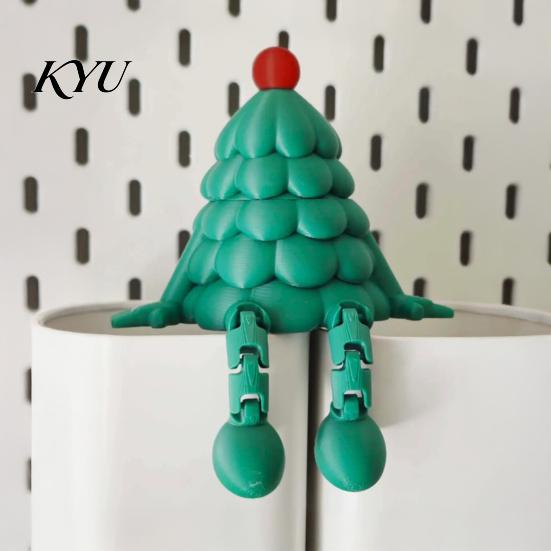 Funny Holiday Desk Decorations 3D Printed Christmas Tree Storage Organizer with Removable Lid, Creative Desktop Flexible Jointed Figurines for Candies