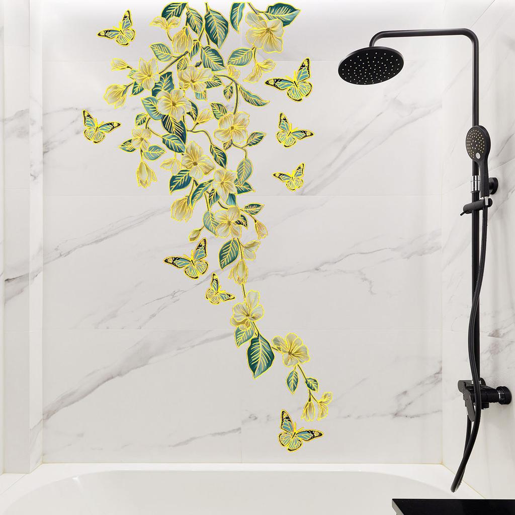 Hand-Painted Lines, Flowers, Butterflies, Bronzing Wall Stickers, Decorative Children'S Room, Bedroom Background Self-Adhesive Wall Stickers