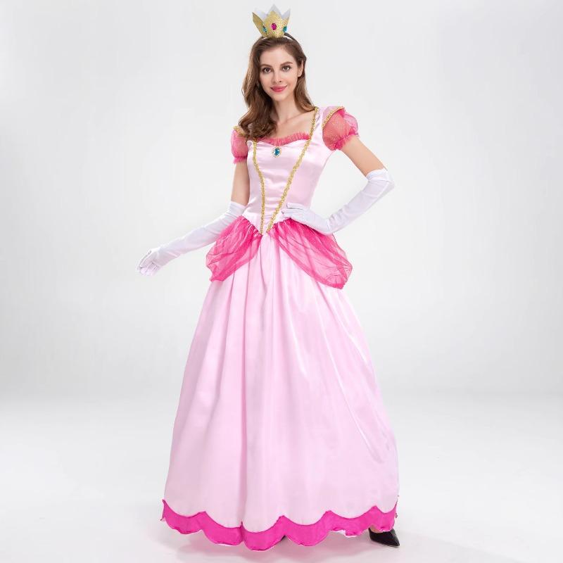 Halloween Costume Mario, Princess Peach Pink Pricess Stage Dress, Party Queen Dress