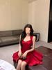 Elegant French Rose Bow Knot Dress - Slimming Waist, Summer Short Skirt for Special Occasions