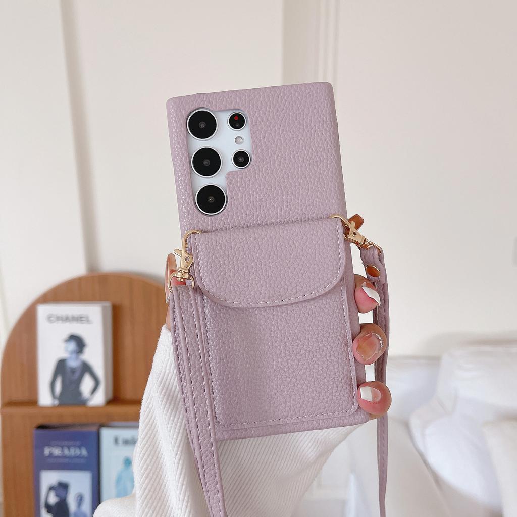Litchi Card Oblique Span Card Bag Is Suitable for Samsung S23 Ultra Mobile Phone Case S22/A54/A13 Oblique Span Card Case