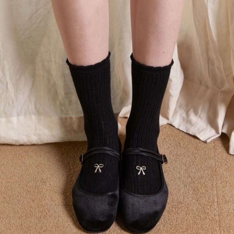 SOCKS APPEAL RIBBON GIRL Short Embroidery Black