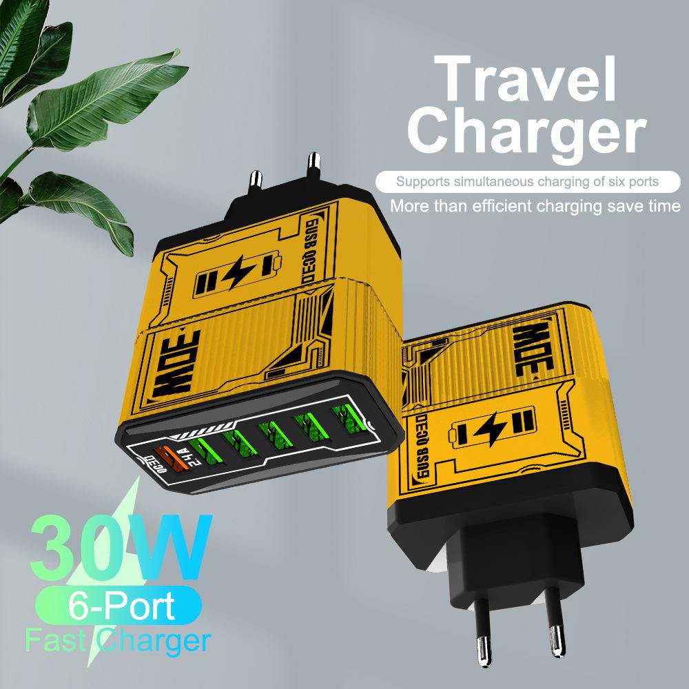 30W 6-Port USB QC3.0 Fast Charger Adapter - EU, US, UK, AU Plug