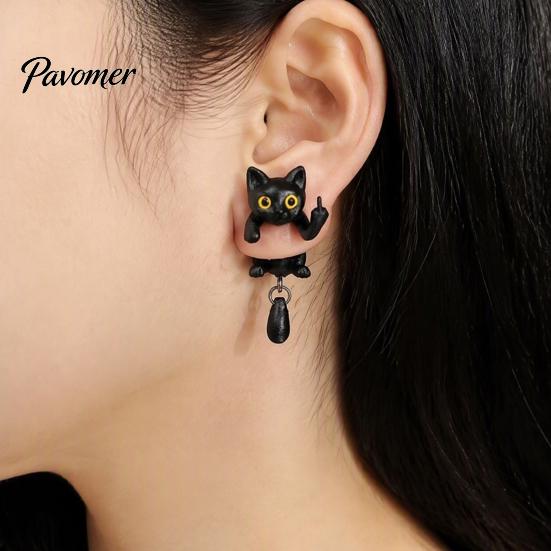 Orecchino Stile Dark Cool 1 Paio Orecchini Gatto Nero Dito Medio per Donne, Gioielli Orecchini Forma Personalizzata Carina Stampati 3D, Gotico Divertente