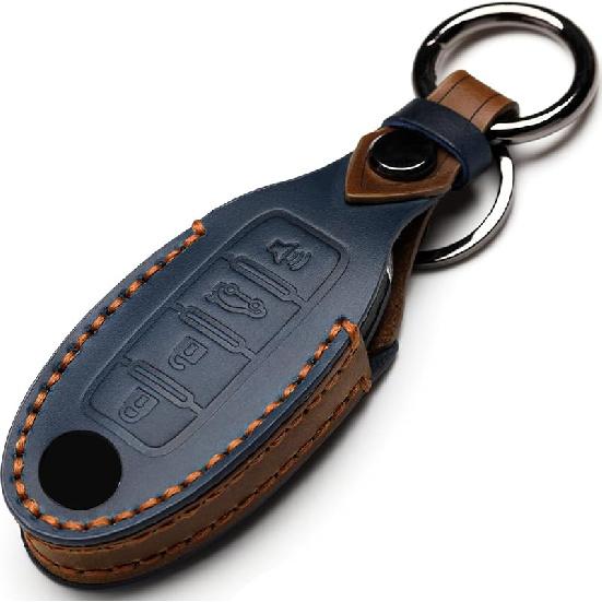 Leather Car Key Fob Cover Compatible With Nissan Keyless Remote Control For Nissan X-Trail Rogue Altima Quest Pathfinder Sentra Patrol Cima Fuga