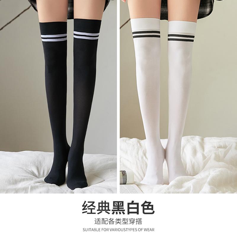 Black women's summer thin cotton knee-high socks, white over-the-knee socks, Japanese style jk Compression slimming long socks