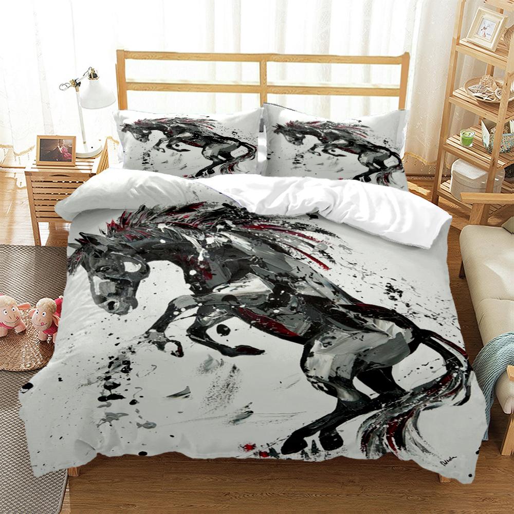 Horses Hd Print Polyester Bedding SetsKids Or Adults For Beds Quilt Cover Pillowcase Bedding SetTeens King Size Bedding Set