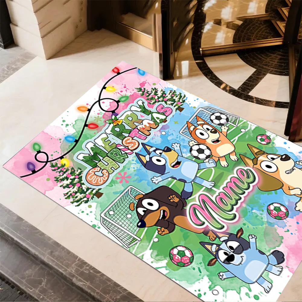 Christmas Penguins Celebration Customizable Name Floor Rug Office Rug Design for Living Rooms Dining Room Outdoor Kitchen Anti-slip Rug
