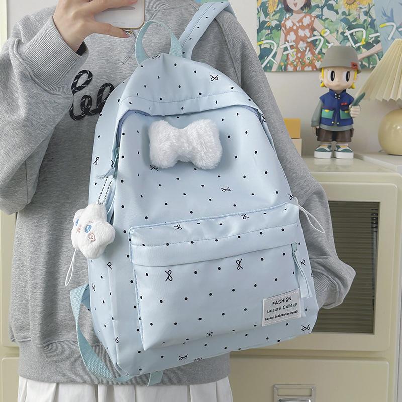 Schoolbag wholesale schoolbag junior high school high school girl heart polka dot bow versatile high value female student backpack