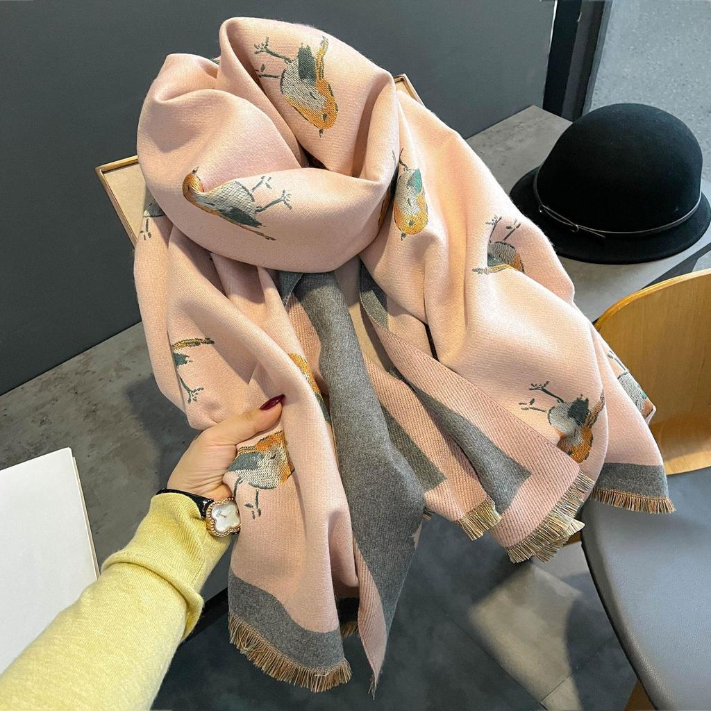 A Women's Winter Scarf A Green Bird Air Conditioned Room Shawl Is Paired with A Thick Warm  Long and High End Faux Cashmere Scarf