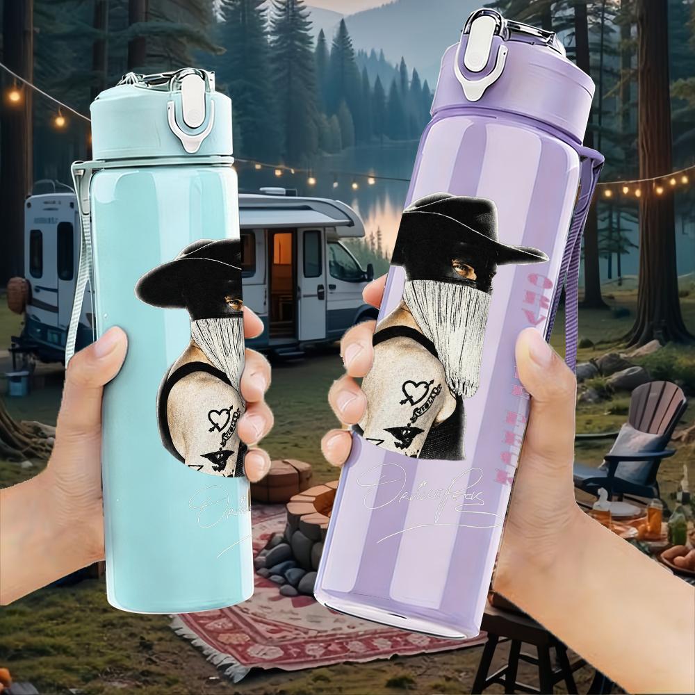 PC Retro Gentleman Hat Grayscale Print 750ml colorful plastic sports water bottle leakproof pop up lid with straw for outdoor work home use