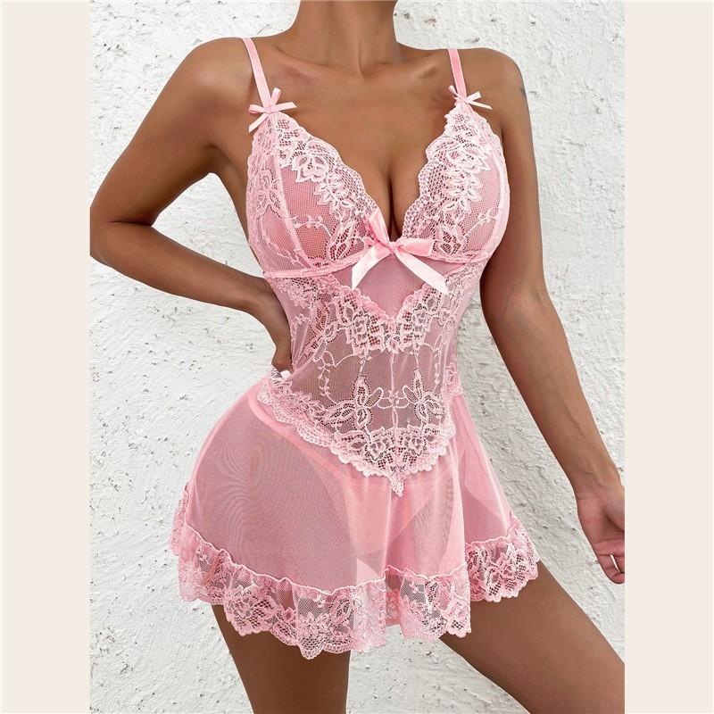 Women's Sleepwear  Spaghetti Strap Dress  Transparent Sexy Nightgowns Lace Slip Pajamas  Sexy Set Lingerie