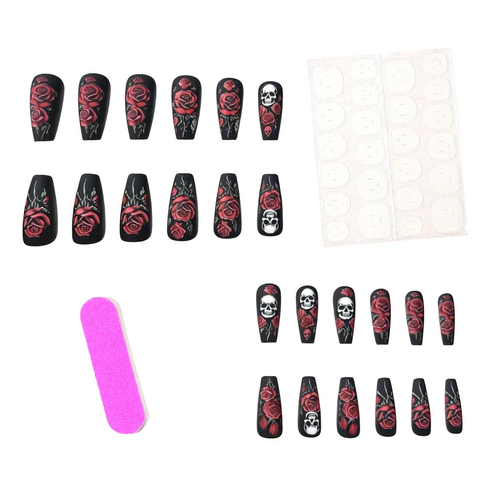 24 Nail Art Roses Skull Diablo Gothic Halloween Ballet Wear Nail Wholesale